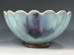 Fine China Chinese Junyao Blue Glazed Pottery Chrysanthemum Blooming Bowl