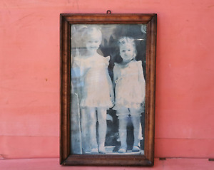 Old Vintage Primitive Wooden Photo Frame With Photo