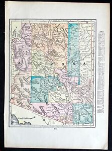 1909 Antique Large Color Map Arizona Original Authentic Map Very Rare