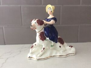 Early Staffordshire Figure Of A Girl On A Dog Superb