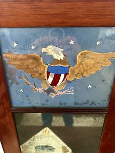 Antique Rare Reverse Painted Eagle On Glass Above Distressed Mirror 1810 1830