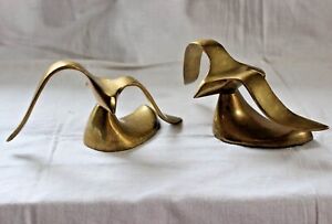 Pair Vintage Jere Style Birds In Flight Brass Bookends Sculpture Seagulls Mcm