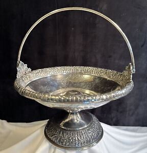 Ornate Middletown 1857 Quadruple Silver Plate Hard White Metal Basket 9 25 