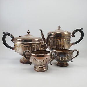Superb Art Deco 4 Piece Tea Coffee Set Silver Plate On Copper Viking Plate 30s