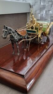 Antique Large Continental Vienna Sterling Silver Enamel Gemstone Horse Carriage
