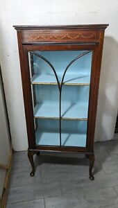 Antique Edwardian Mahogany Glass Display Curio Cabinet Queen Anne Chippendale