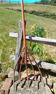 Antique Primitive Wooden Hay Mow Fork With 5 Tines Hand Made 1880s Era