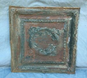 Antique Decorative Tin Metal Ceiling 2 X 2 Shabby Vtg 24 Sq Rust 1130 20b