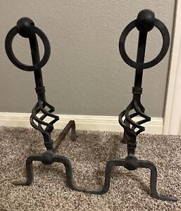 18 5 In Cast Iron Fireplace Andirions Log Dogs Heavy Deco
