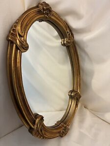 Vintage Oval Wall Mirror Hollywood Regency Gold Ornate Molded Resin