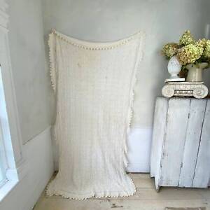 Vintage White Cotton Crochet Blanket Coverlet French Floral Pattern