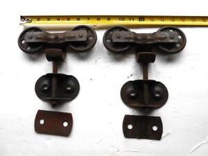Pair Of Vintage Metal Barn Door Trolly Rollers Hangers For Home Shed Projects