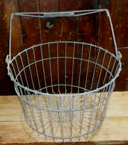 Large Country Farmhouse Antique Egg Wire Gathering Basket Fruit Vegetable Keeen