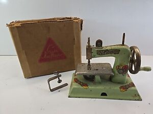 Antique Hand Crank Toy Sewing Machine Grain Green