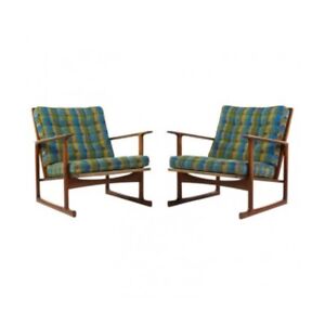 Kofod Larsen For Selig Mid Century Sleigh Leg Low Back Lounge Chairs