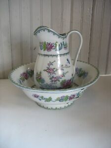 Early Copeland Spode Indian Tree Child Size Wash Bowl Pitcher Staple Repair