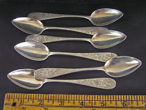 Antique Vintage German 800 Silver Floral Fruit Spoons Set Of 6 Dated 1896 Set 1