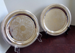 Lot Set 2 International Silver Co Silverplated Round Serving Trays 10 25 Dia