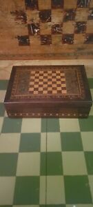 Antique Wooden Checkerboard Inlaid Burl Mini Early Wonderful Rare Small