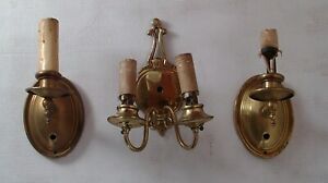 3 Antique Brass Wall Light Fixtures Sconce