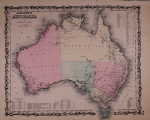 1862 Map Australia Van Diemen Island Authentic Johnson Atlas Map 14x18 1823