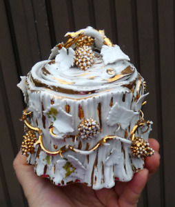 Vintage French Porcelain Floral Decor Grapes Bonbonniere Box