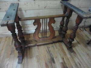 Antique Early 1900 S Music Lover Cave Fabulous Wood Oak Table Handmade Harp