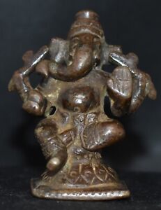 Ganesha Obstacle Remover Bronze Hindu Deity 2 Inches Right Turned Trunk