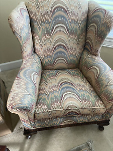 Antique American Upholstered Wing Chair 