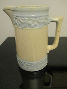 Antique Red Wing Pottery Blue Stoneware Banded Cherries 9 1 4 Water Pitcher Jug