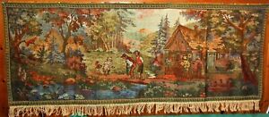 Antique Old Large Wall Hanging Tapestry Landscape Puss In Boots