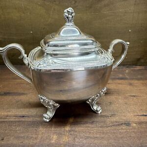 Vintage Rogers Brothers Sugar Bowl With Lid Daffodil Silver Plate Double Handle