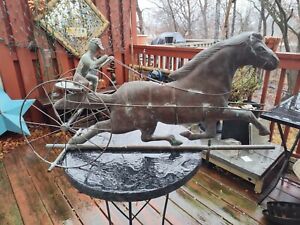 Weather Vane Antique Copper Sulky Jockey Horse Racing Carriage Aafa Farmhouse