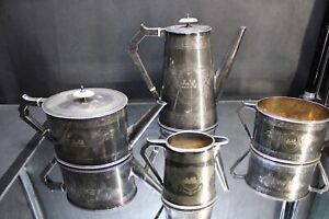 1849 Elkington Mason Co Silverplate Coffee Tea Pot Creamer Sugar 4 Pcs 