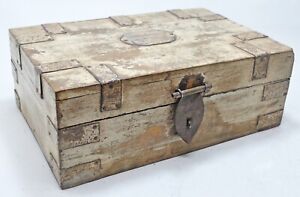 Antique Wooden Storage Chest Box Original Old Hand Crafted Metal Fitted
