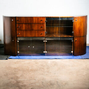 Mid Century Modern Wall Unit Cabinet Glass Shelves Chrome Rosewood Milo Baughman