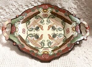 Late 20th Century Large Vtg Ironstone Chinese Bowl Rooster Motif Hand Painted