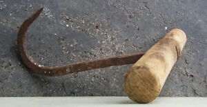 Antique 7 3 4 Hand Forged Hay Bale Hook With 14 3 8 Wooden Handle