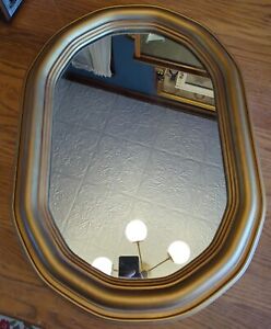Large Mirror 29x21 23x15 Frame Gold Splatter Plastic Oval Vanity Hall Vtg Mcm