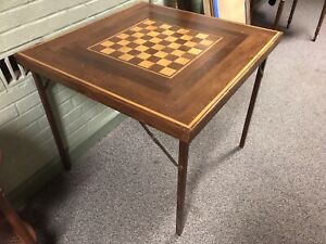 Antique Vtg Wood Folding Checkers Chess Table 31 1 4 X 31 1 4 X 27 1 2 Tall