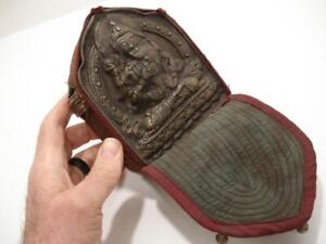 Antique Bronze Copper Tibetan Traveling Shrine Gau Box Cloth Carrying Case 8