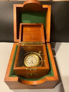 Vintage Waltham Marine Chronometer Clock In Double Wooden Case