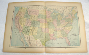 Vintage 1895 Original United States Map 21 X 14 Inch