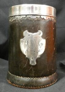 1908 Gorham Tankard Sterling Silver Mounted On Leather Rare Piece