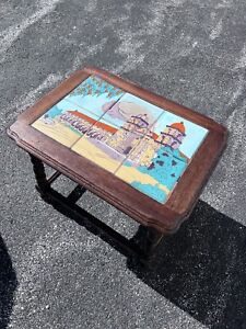 Vintage Arts Crafts California Scenic Santa Barbara Mission Taylor Tile Table