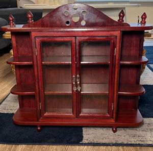 Big Vintage Table Top Curio Miniatures Wall Hanging Display Cabinet Wood Glass