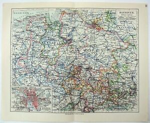 Hanover Region Of Germany Original 1909 Map By Meyers Antique Hannover