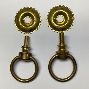 Set Of 2 Vintage Drop Ring Brass Drawer Pulls For Furniture Drawer Pull Plate