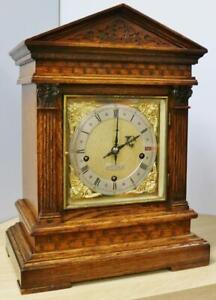 Quality Antique W H Oak 3 Train Westminster Chime Musical Bracket Clock