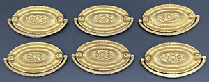 6 Thin Gold Brass Drop Bail Ring Oval Dresser Drawer Pulls Antique Vintage